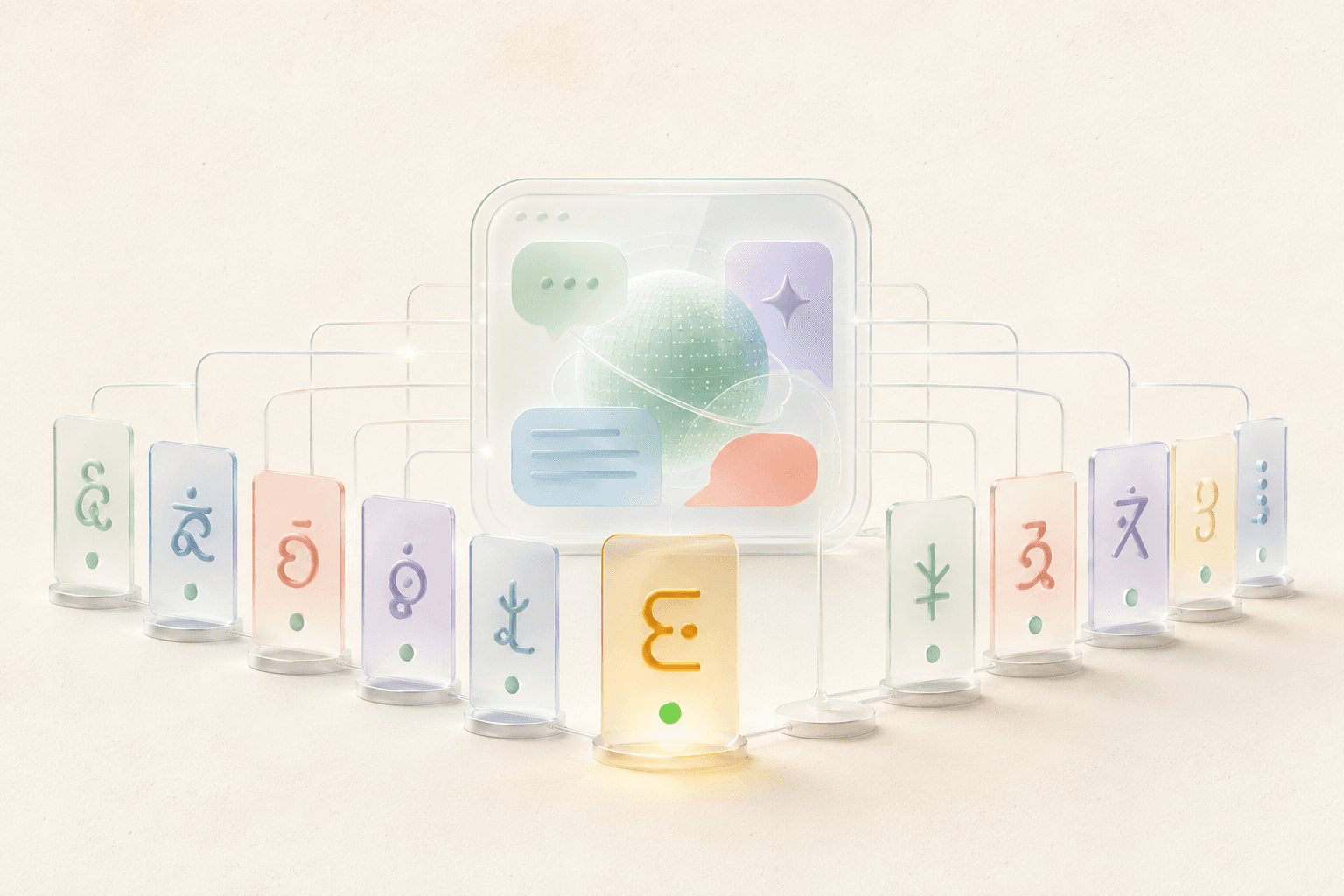 A translucent multilingual network with German illuminated as the first active language