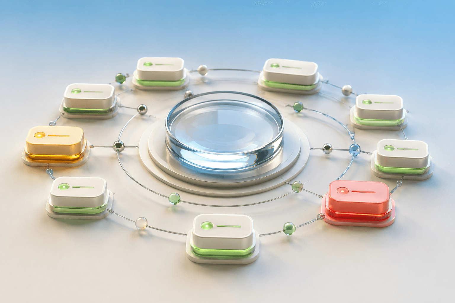 Status modules arranged around a glass inspection lens